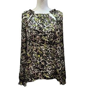 Silk Blouse Size 8 Cut-Outs Tie Accents long sleeves